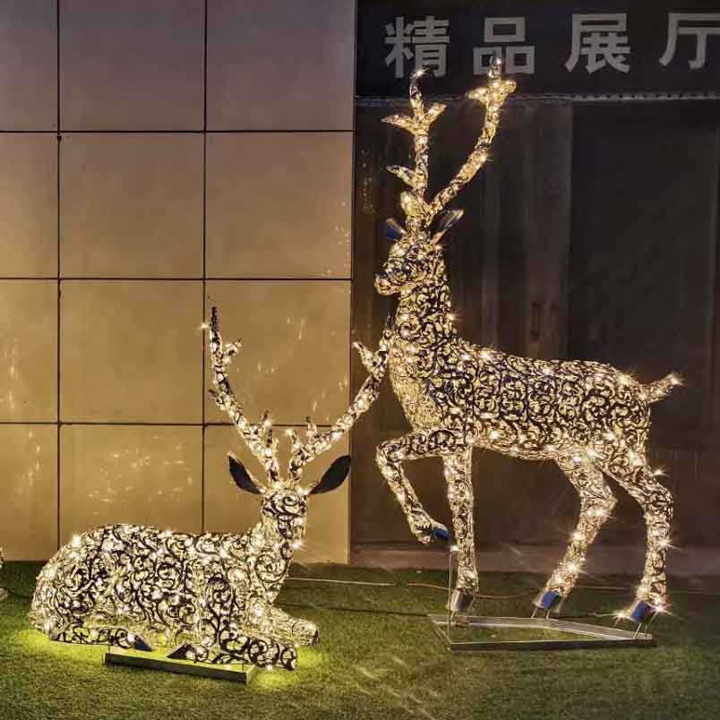Metal Deer Sculpture With Light - salestatue